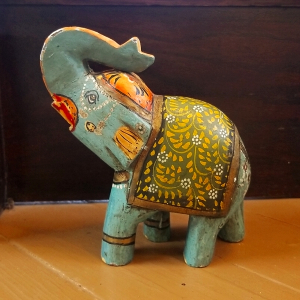 Wooden Carved Hand Painted Elephant